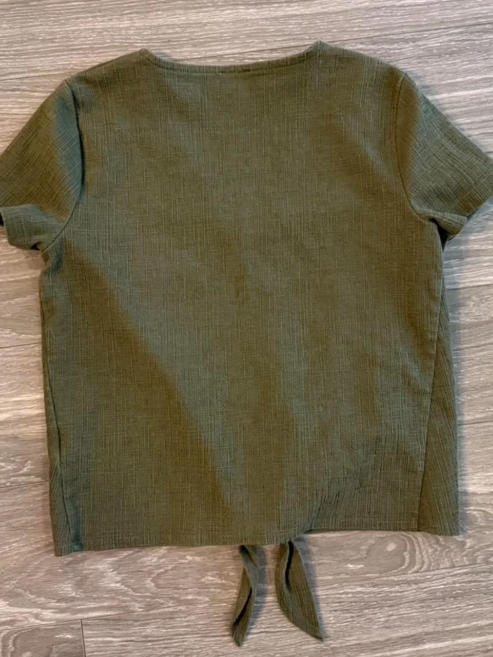 J. Crew Olive Front-Tie V-Neck Short Sleeve Top